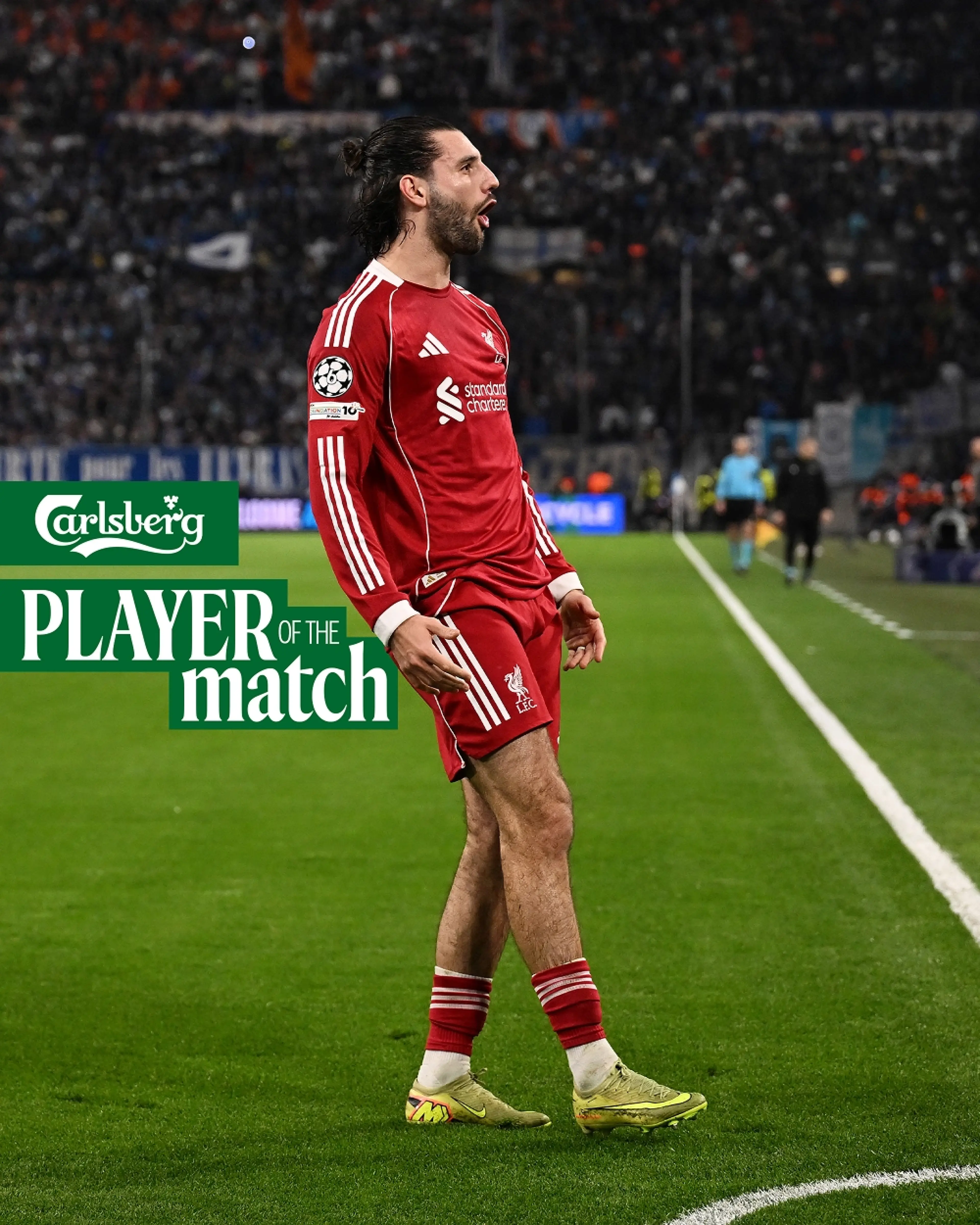 Szoboszlai en el encuentro ante Marseille, enero 2026