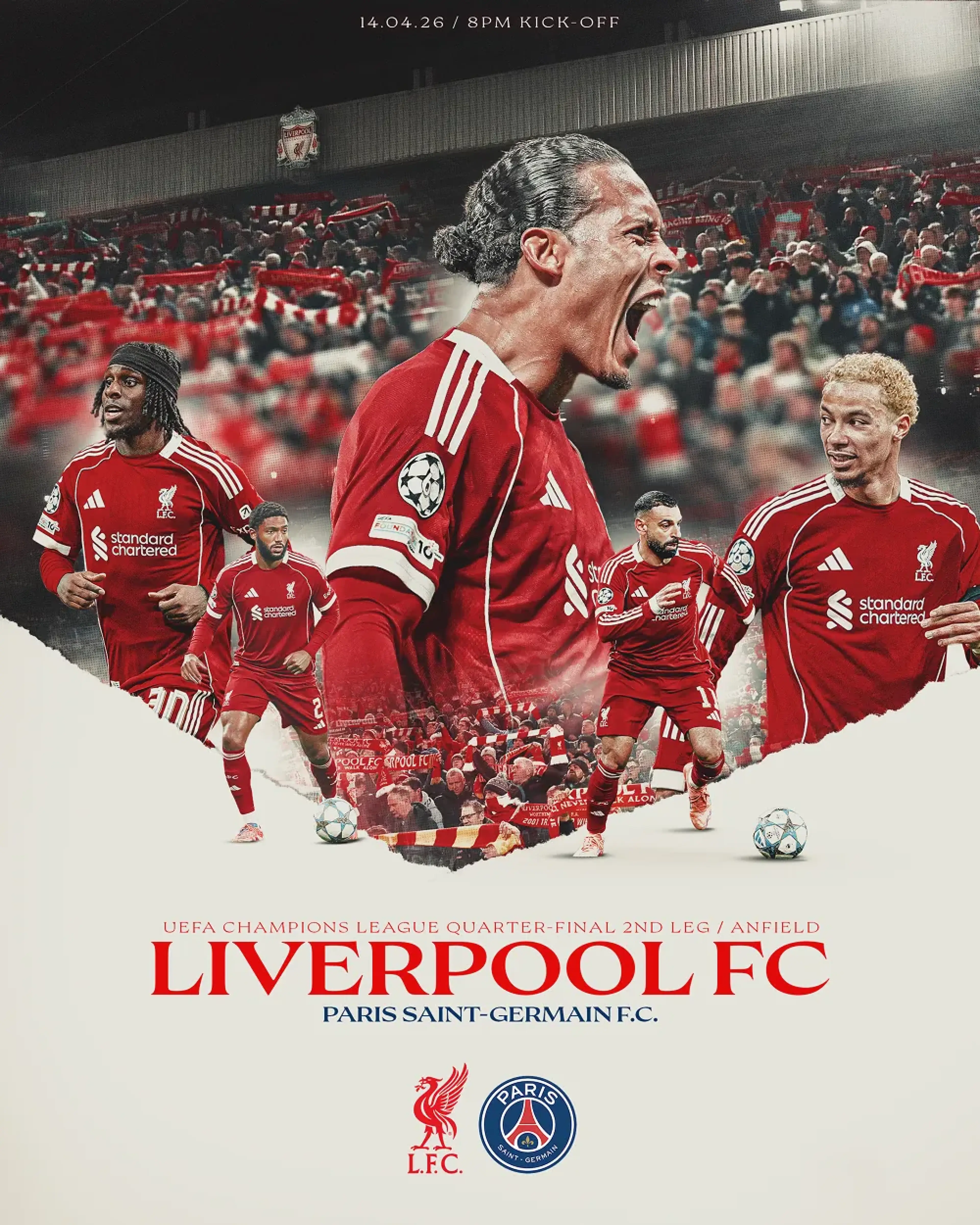 Liverpool vs PSG - UCL cuartos de final - match poster